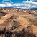 Immagine di una sagra primaverile in Piemonte con persone che degustano prodotti tipici locali.